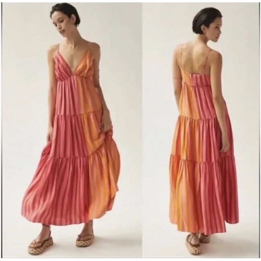 Anthropologie x Farm Rio Deep-V Mixed-Stripe Maxi Dress XL